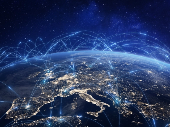 outer space view of planet earth showing connectivity